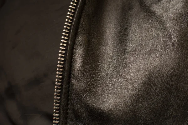 Μαύρη Δερμάτινη Υφή Μεταλλικό Φερμουάρ Για Ρούχα — Φωτογραφία Αρχείου