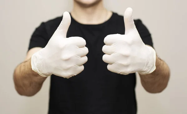 Männliche Hände Weißen Medizinhandschuhen Aus Nächster Nähe — Stockfoto