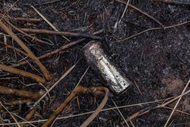 renkli plastik çöp, çimenlerdeki plastik sofra takımı, çevresel kirlilik, ekoloji