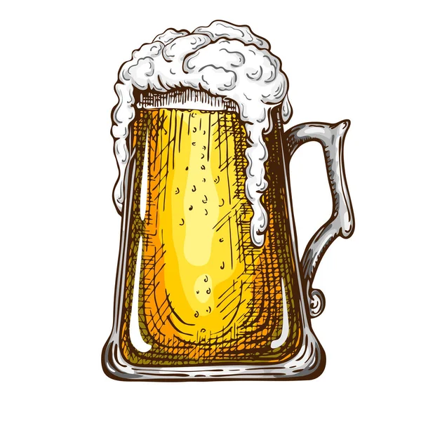 Buğday birası ve köpükle dolu geleneksel bira bardağı. Beyaz arka planda izole edilmiş köpüklü güzel bir bira kupası. Bardakta alkollü sarı içecek. — Stok fotoğraf