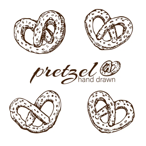 Beautiful hand drawn pretzel Illustration in vintage style isolated on white. ink drawing sketch of Brezel traditional german snack or appetizer for beer. great for menu, label, package design. — ストック写真