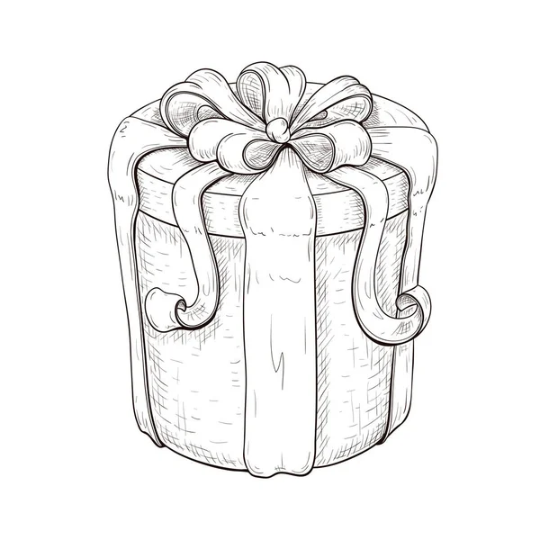Вінтажна Кругла Подарункова Коробка Намальована Гравірований Картон Представляє Ілюстрацію Ізольовано — стоковий вектор