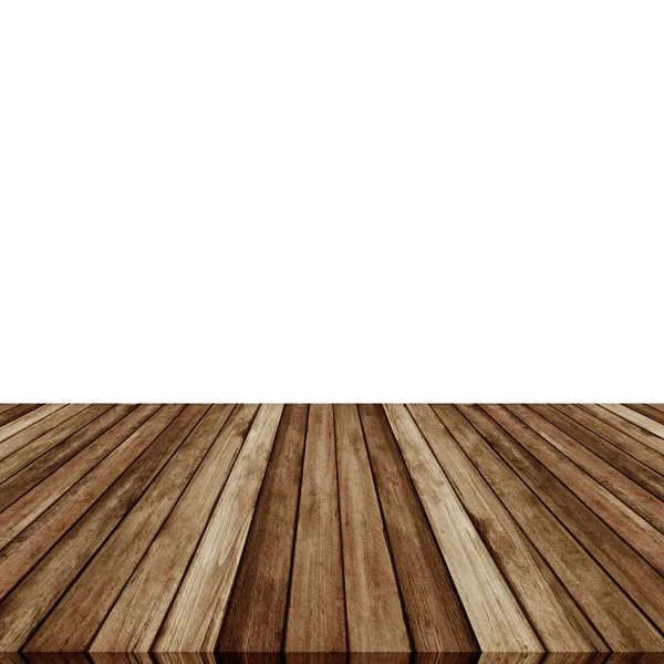 白い背景がある、視点の床に木の板ブラウン. — ストック写真