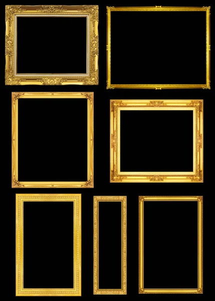 Kolekcja złote ramki na białym na czarnym tle, przycinanie p — Zdjęcie stockowe