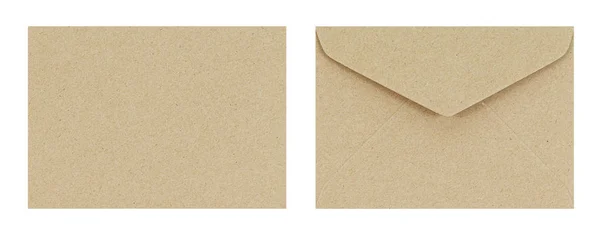 Kahverengi zarf ön ve arka beyaz zemin üzerine, Clipp izole — Stok fotoğraf