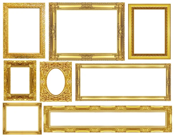Colección marco dorado aislado sobre fondo blanco, recorte p — Foto de Stock