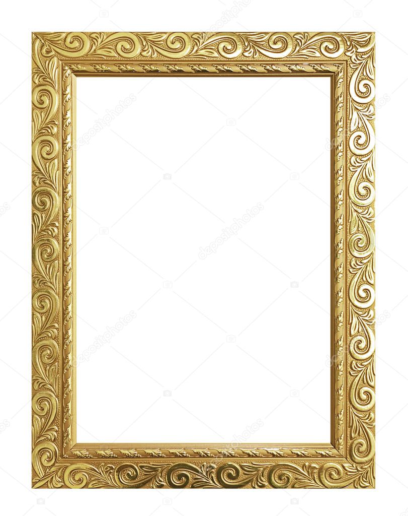 Antique gold frame isolated on white background, clipping path