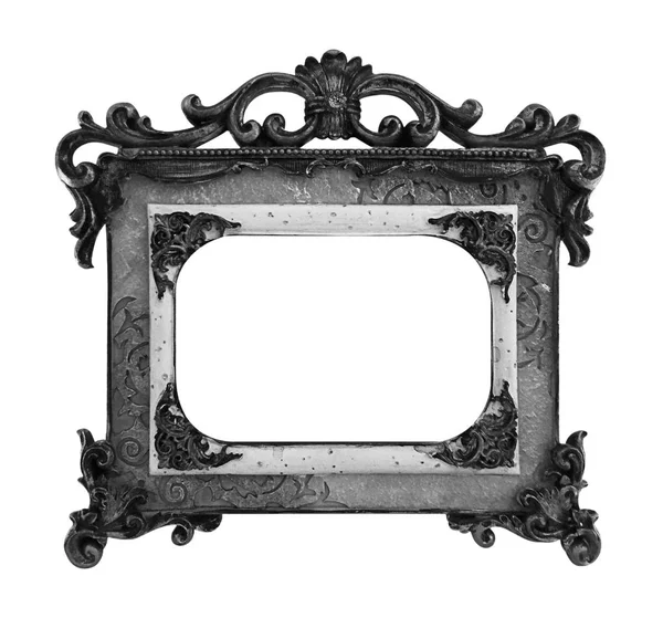 Antique gray frame isolated on black background, clipping path — Stock Photo, Image