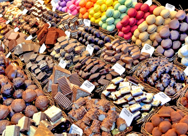 Sweets on Boqueria market, — Stock Photo, Image