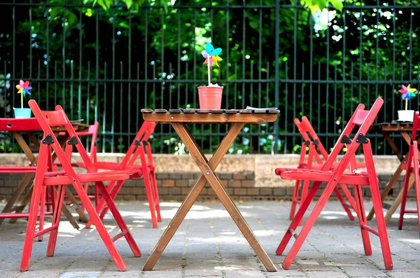 Cafe tables in the street