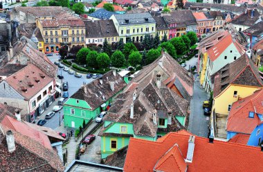 Üstten Görünüm Sighisoara eski şehir, Romanya