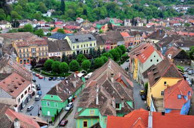 Renkli evlerin Sighisoara eski şehir, Romanya