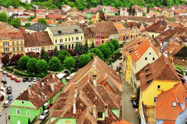 Üstten Görünüm Sighisoara eski şehir, Romanya