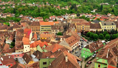 Evlerin Sighisoara eski şehir, Transilvanya, Romanya
