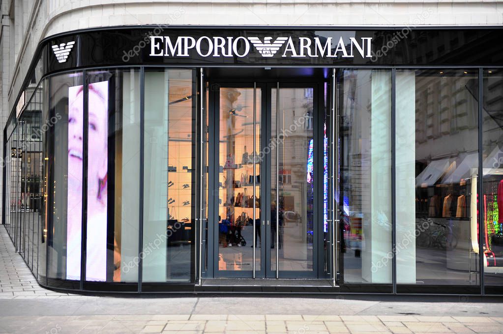VIENNA, AUSTRIA - FEBRUARY 11: Facade of Emporio Armani store in the street of Vienna on February 11, 2017.