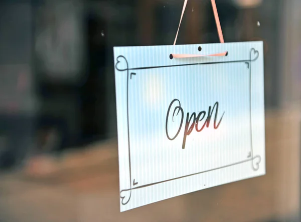 Black and white hanging open sign — Stock Photo, Image