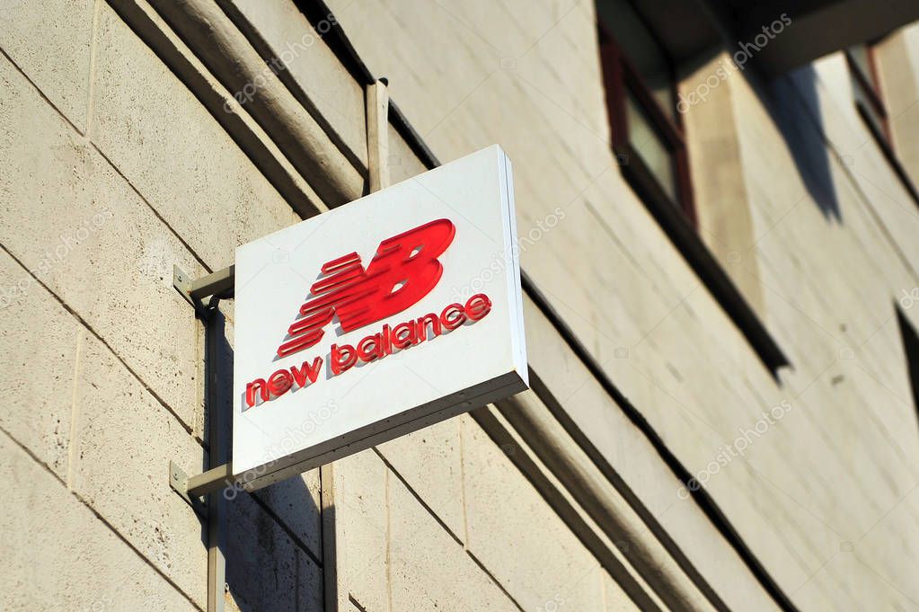 MOSCOW, RUSSIA - MAY 02: Logo of New Balance flagship store, Moscow on May 2, 2018. Tverskaya is the most popular shopping street in Moscow, Russia.