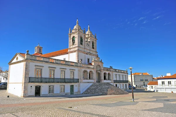 Main square and cathedral of Nazare town — Stock Photo, Image