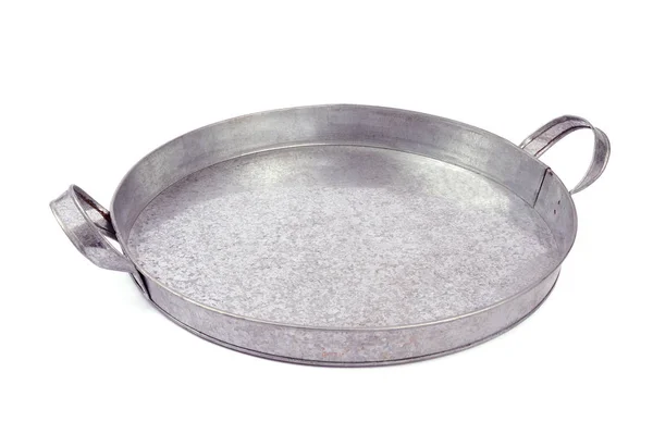 Empty silver tray isolated over white — Stock Photo, Image