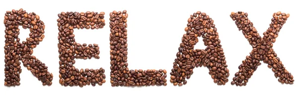 Word Relax Coffee Beans White Background — Stock Photo, Image
