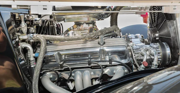 Incrível closeup visão detalhada de um motor de carro — Fotografia de Stock