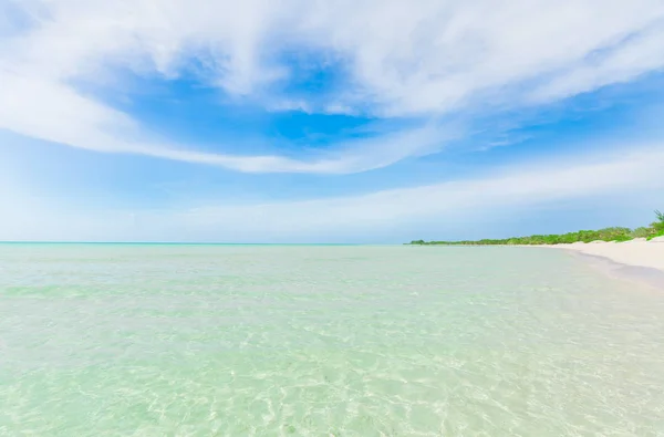 Vynikající strava krásné klidné tyrkysové moře, pláž proti magické okouzlující modré obloze na pozadí — Stock fotografie