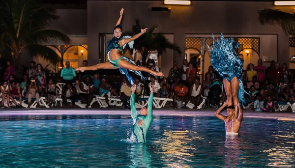 Otel eğlence ekibi gece muhteşem su güzel performans göstermek — Stok fotoğraf