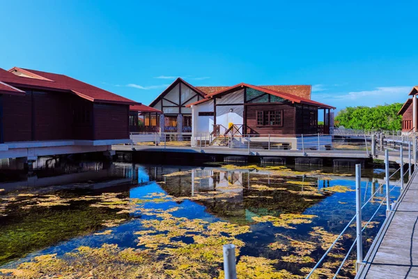 Schöne Aussicht auf Villenhäuser, die in natürlichem Meerwasser stehen — Stockfoto