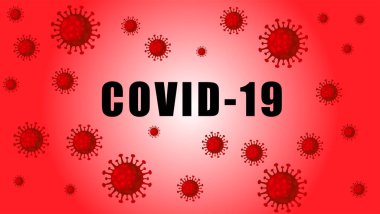 Kırmızı arkaplanda covid-19 yazıyor. Yeni koronavirüs isimlendirmesi