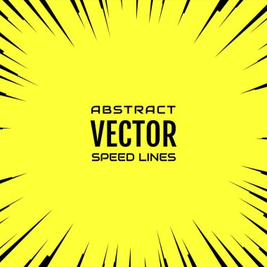 Siyah çizgi roman Radyal hız çizgileri sarı temel. Etkisi güç patlama illüstrasyon. Çizgi roman tasarım öğesi. Grafik patlama hız çizgileri çizgi roman tarzı ile. Vektör çizim