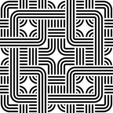 Yuvarlak şekiller kare alan oluşturan beyaz arka plan üzerinde seamless modeli. Öğeleri sarma ile sonsuz şeritli tek renkli arka plan. Geometrik grafik doku. Vektör