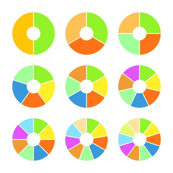 Набор цветных круговых диаграмм. Шаблоны отраслевых графов в плоском стиле. Красочные элементы для инфографики. Вектор — стоковый вектор