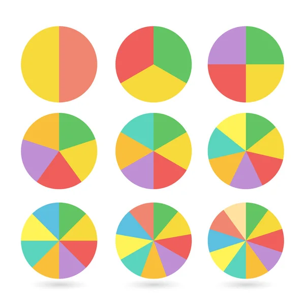 Conjunto de gráficos pastel de colores. Plantillas gráficas sectoriales en estilo plano. Elementos coloridos para infografías. Vector — Vector de stock