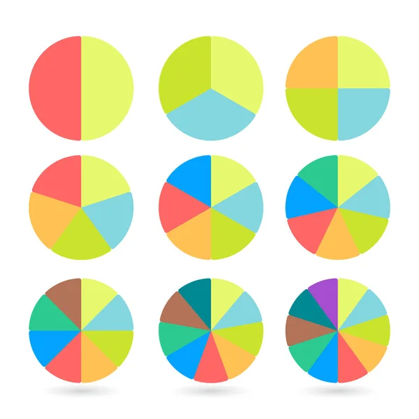 Набор цветных круговых диаграмм. Шаблоны отраслевых графов в плоском стиле. Красочные элементы для инфографики. Вектор — стоковый вектор