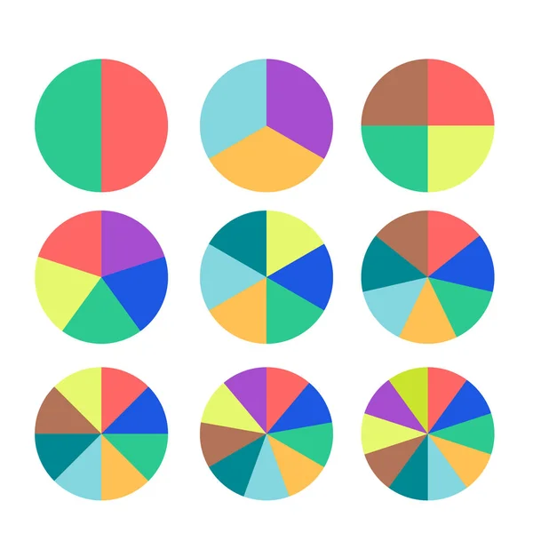 Набор цветных круговых диаграмм. Шаблоны отраслевых графов в плоском стиле. Бизнес-данные, красочные элементы для инфографики. Вектор — стоковый вектор