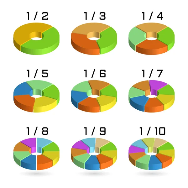 Conjunto de gráficos de torta isométricos a granel. Modelos gráficos de torta tridimensionais realistas. Dados de negócios, elementos coloridos para infográficos. Vetor — Vetor de Stock