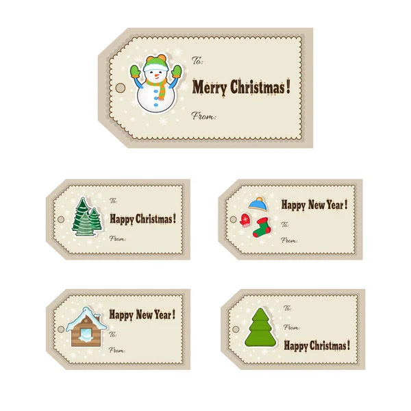 Christmas gift tags set. Cute Christmas labels. Vector illustration — Stock Vector