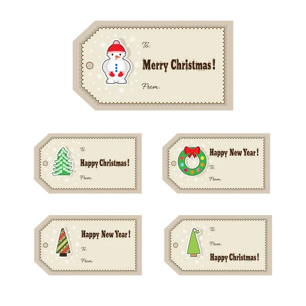 Set van Christmas Tags. Sjabloon voor wenskaarten, gefeliciteerd, uitnodigingen ontwerp — Stockvector