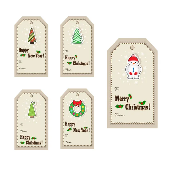 Set of Christmas and New Year gift tags. Cute Christmas labels. Vector illustration — Stock Vector