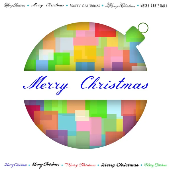 Tarjeta de felicitación multicolor Merry Christmas Paper, con corte en forma de bola, parches de color en el fondo. Vector — Vector de stock