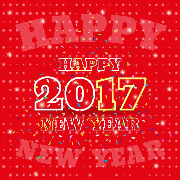 2017 Feliz Año Nuevo con confeti. Banner o tarjeta de felicitación para las vacaciones de Año Nuevo sobre fondo rojo. Vector — Archivo Imágenes Vectoriales