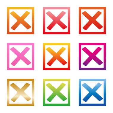 Onay kutusundaki işareti X. Kırmızı haçlar. Simge yok. Yanlış