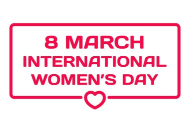8 Mart kadınlar günü rozet kalp simgesi düz vektör çizim üzerinde beyaz arka plan ile. Mart 8 Tema iletişim balonu içinde. Kartlar, Davetiyeler, afiş, etiketleri, blog makale için tırnak damgasını
