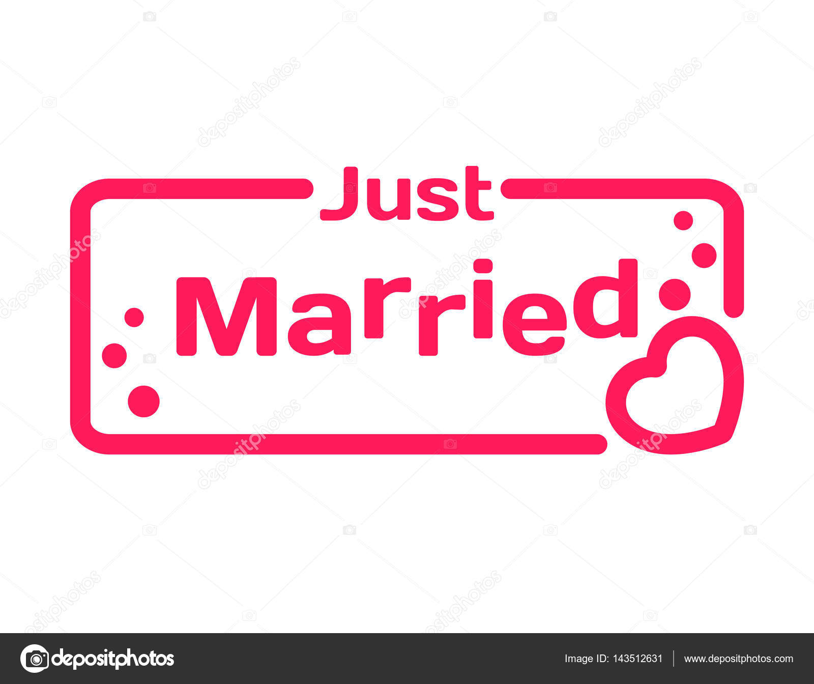 just married badge with heart icon flat vector illustration on white