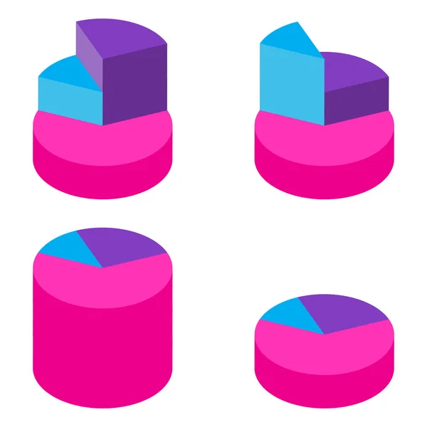 Set di grafici a torta isometrici rossi e blu sfusi. Elementi di infografica per il business. Vettore — Vettoriale Stock