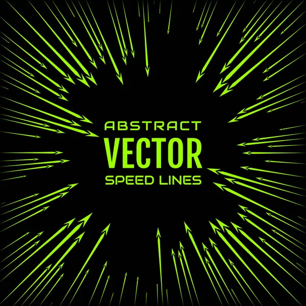 速度线的明亮的绿色箭头，在黑色背景上。与电源爆炸效果的喜庆图。设计元素。矢量 — 图库矢量图片