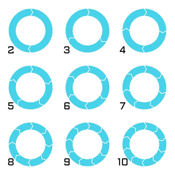 Ensemble de diagrammes à secteurs avec transition sous forme de flèche. Modèles de graphiques sectoriels en style plat. Éléments colorés pour l'infographie. Vecteur — Image vectorielle