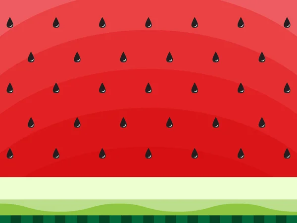 Watermelon abstract background with black seeds. Concept of Hello Summer. Fruit background, vector illustration — Stock Vector