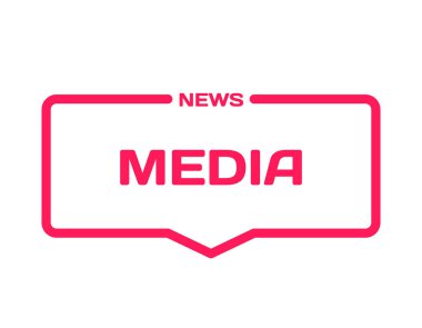 Beyaz arka plan üzerinde düz stil şablonu iletişim balonunda medya haberleri. Arsa çeşitli kelime için temalı simge ile olarak. Damga teklifleri kartları, afiş, etiketleri, notlar, blog makale için için. Vektör