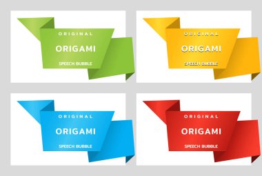 Origami kağıt afiş tarafı için. Katalog fiyat etiketi şablonu. Renkli çıkartmalar. Vektör